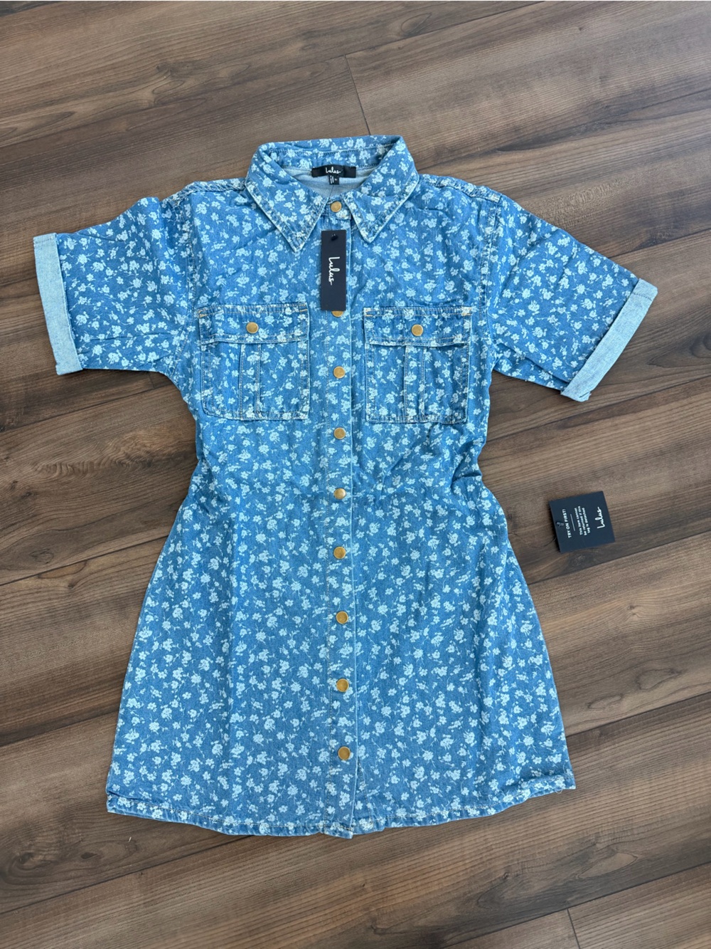 NWT Lulus Renske Light Wash Floral Print Denim Mini Dress